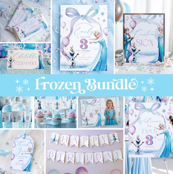 Frozen Birthday Invitation Bundle Girl, Frozen 3rd Birthday Bundle, Elsa Frozen Third Invitation, Frozen Birthday Girl Party Decorations