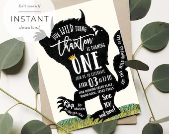 Where The Wild Things Are Birthday Invitation | Let The Wild Rumpus Start | Boy Boy's Where The Wild Things Are Party Card | Printable Card