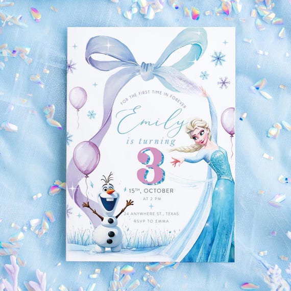 Frozen Theme Birthday Invitation, Girls Birthday Third Invite, Frozen Elsa 3rd Birthday Is turning three Editable Template Digital Download