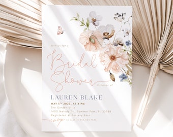 Wildflower Bridal Shower Invitation, Floral Spring Bridal Shower Invite, Pink Floral Bridal Shower, Editable Bridal Shower Template Floral