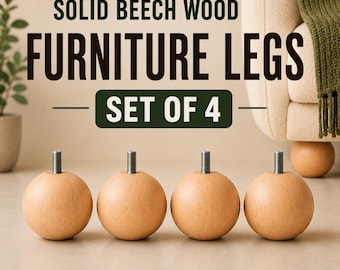 Round Wooden Furniture Legs Set of 4, Mid Century Beech Ball Feet