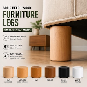 Round Wooden Furniture Leg, Solid Beech Sofa Feet image 1