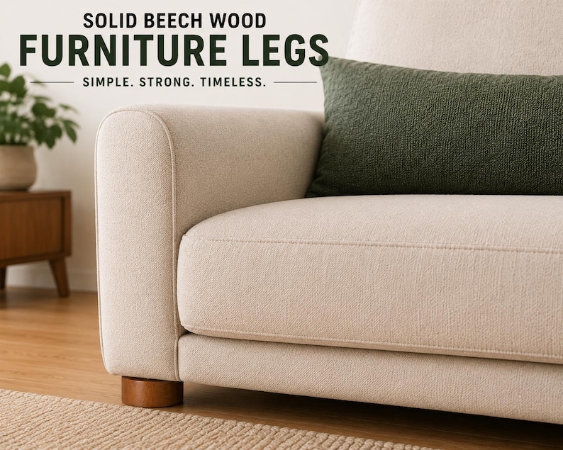 Round Wooden Furniture Leg, Solid Beech Sofa Feet image 6