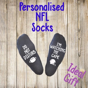 Personalised cotton NFL socks, novelty gift idea, custom designed, fathers day, gift for him, American football