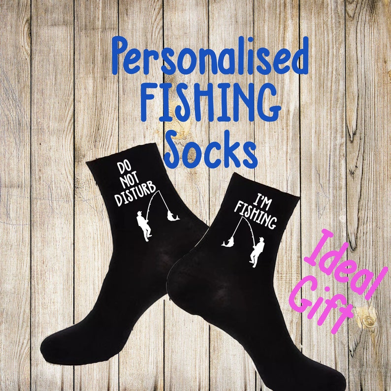 Luxury Personalised Cotton Fishing Socks Novelty Gift Idea Custom Designed Fathers Day,Birthday,Stocking Gift