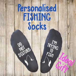 Personalisierte Angelsocken aus Baumwolle, originelle Geschenkidee, individuell gestaltet, Vatertag, Geburtstag, Strumpfgeschenk