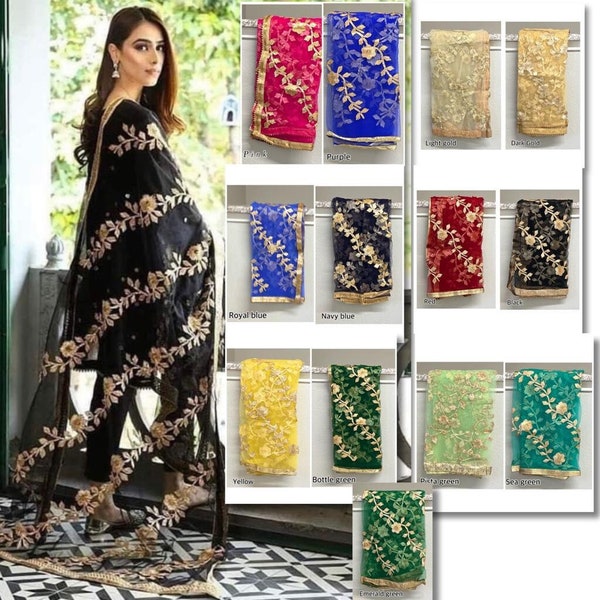 Stunning Pakistani Net Dupatta with Gota Work - Perfect for Women's Lehengas and Indian Bridal Attire