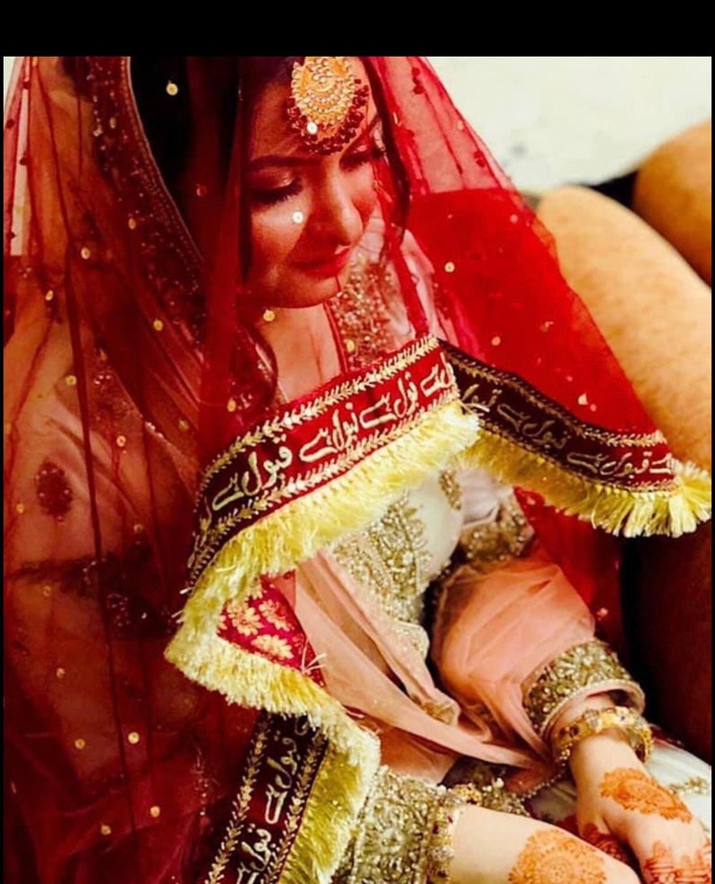 nikkah white frock with red dupatta