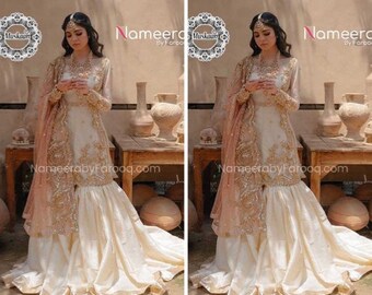 White Nikkah Dress With Gharara Etsy