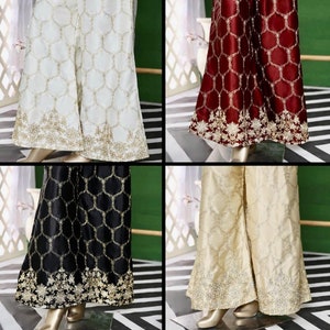 Stunning Silk Embroidered Palazzo Pants for Women Pakistani and Indian Palazzo Pants With Wide legged Style Etsy Hong Kong