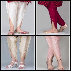 Elegant Pakistani Tulip Pants with Pearl Embellishments - Cotton Silk Blend Women's Pants