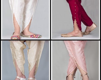 Elegant Pakistani Tulip Pants with Pearl Embellishments - Cotton Silk Blend Women's Pants