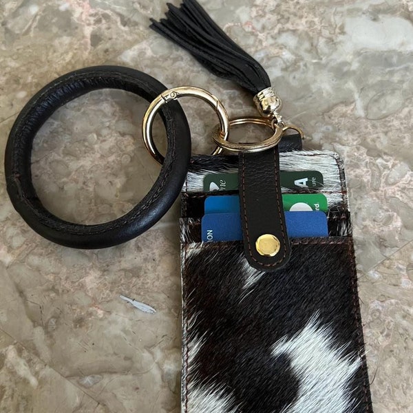 Stylish Cowhide Bracelet Keychain Wristlet Wallet for Women - Cardholder Included