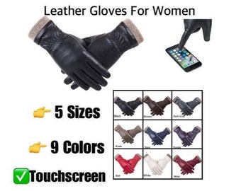 Winter Leather Gloves for Women - Wool Fleece Lined Driving & Touchscreen Gloves