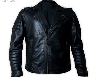Authentic Lambskin Leather Biker Jacket - Trendy Quilted Cafe Racer Zip-Up Motorcycle Jacket for Men