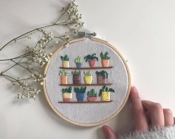 Plant Embroidery Hoop Art - Cadeau de pendaison de crémaillère - Floral Wall Art - Rustic Home Decor