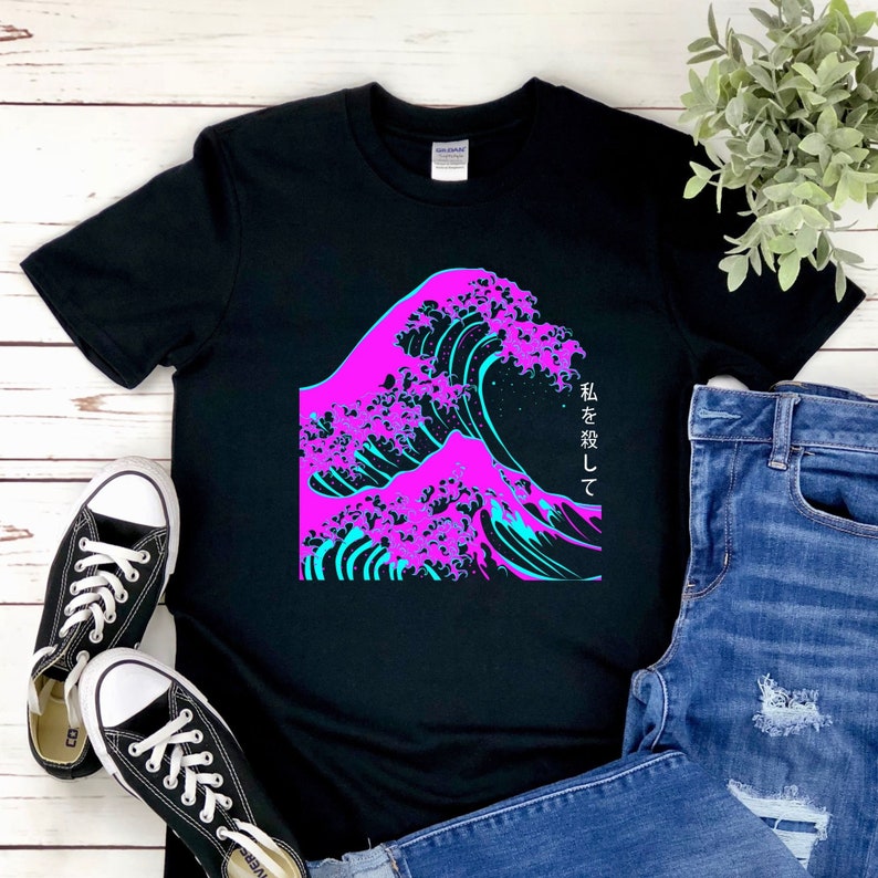 Japanese Aesthetic the Great Wave of Kanagawa Hokusai Kanji Etsy