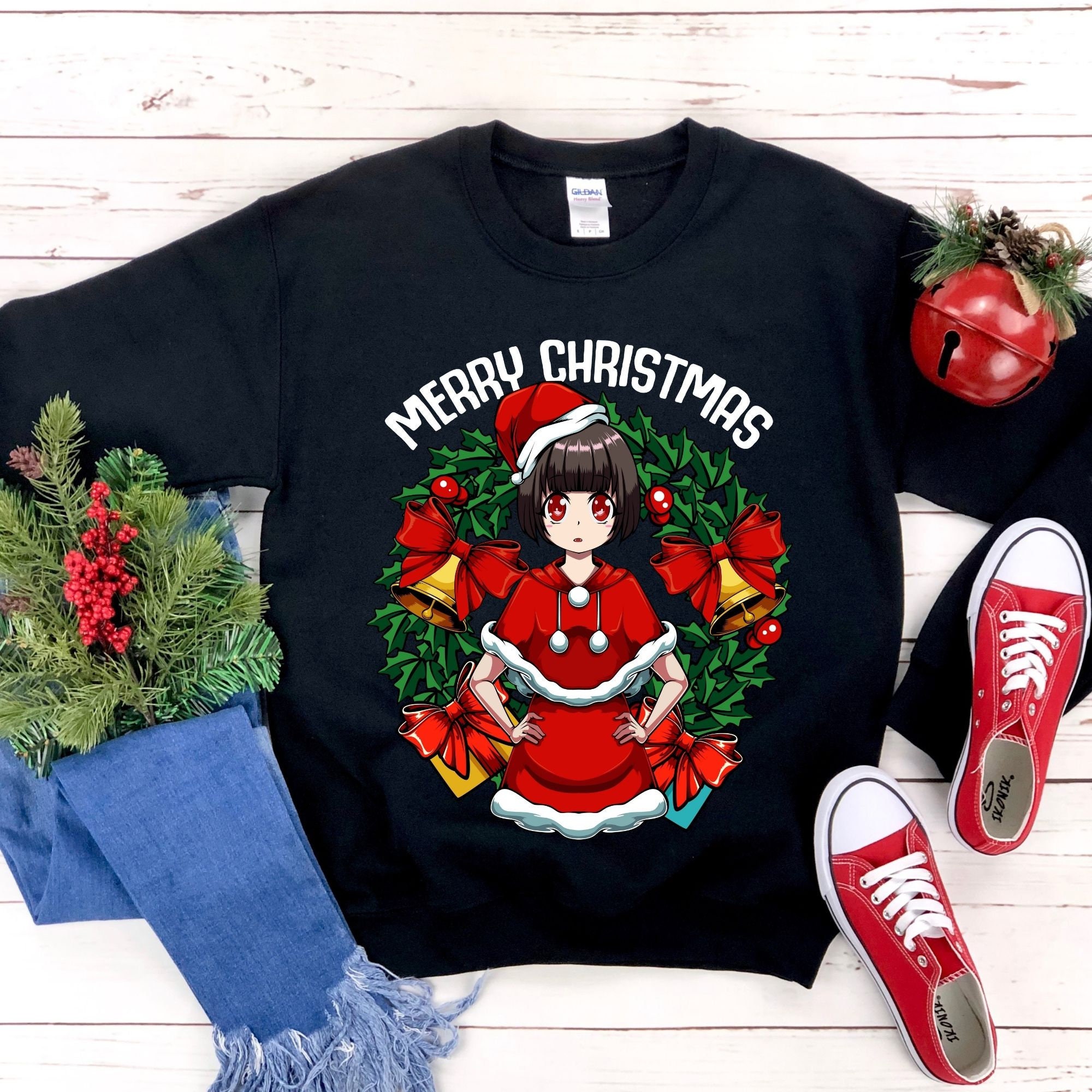 Joyeux Noël Anime Japonais Fille Manga Kawaii Ugly X-Mas Pull Cadeau Cadeau  Pyjama Japon Senpai Waifu Weaboo Fans T-Shirt / Sweat / Sweat-shirt -   France