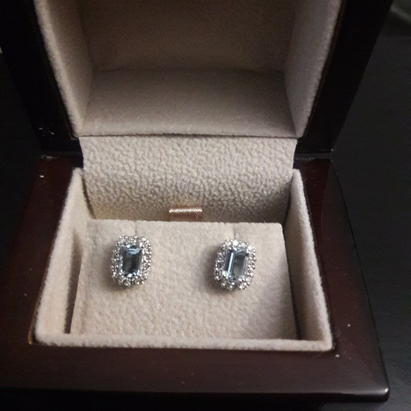 Aquamarine and Diamond Stud Earrings in 14K White Gold