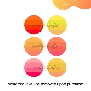 May include: An "ORANGE GRADIENT PACK" graphic on a white background. The design features six circular gradients in shades of orange, yellow, and pink. The text "Watermark will be removed upon purchase" is at the bottom.