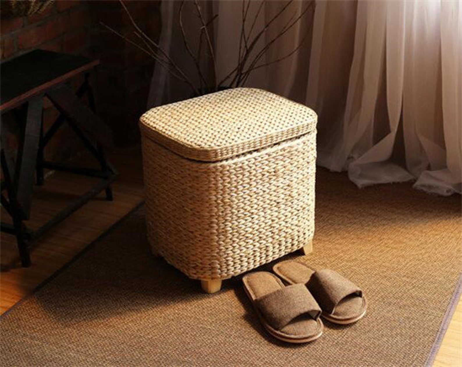 Rattan Storage Stool Rattan Footstool Rattan Basket for | Etsy