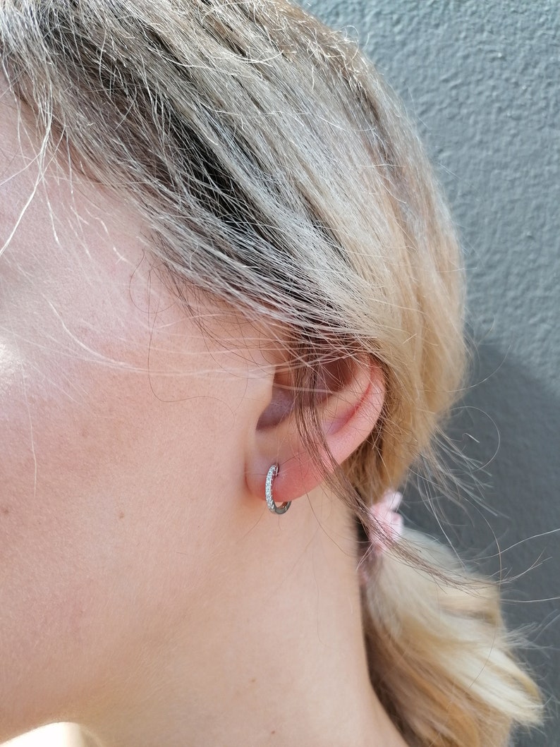 Delicate Earrings Valentines day gift Wedding Earring Silver 925 Huggie Earrings 10mm Cubic Zirconia Hoop Earrings Sterling silver 925