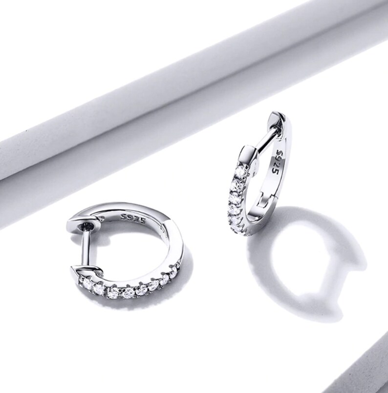 Delicate Earrings Valentines day gift Wedding Earring Silver 925 Huggie Earrings 10mm Cubic Zirconia Hoop Earrings Sterling silver 925