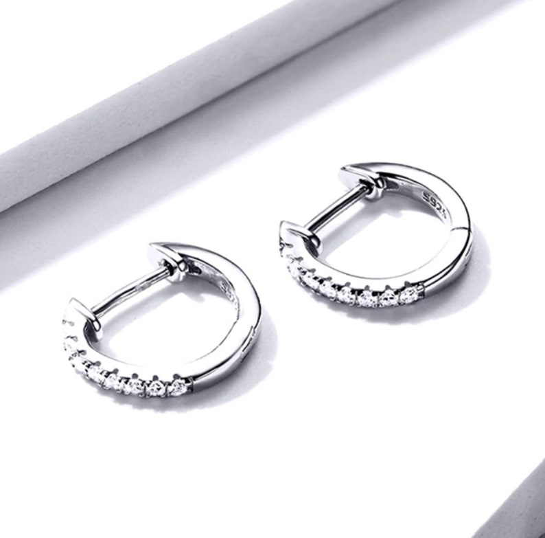 Delicate Earrings Valentines day gift Wedding Earring Silver 925 Huggie Earrings 10mm Cubic Zirconia Hoop Earrings Sterling silver 925