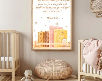 Christliche Boho-Kinderzimmer-Wandkunst, Schrift druckbar, Neutrales Kinderzimmerdekor, Bibel-Vers-Wandkunst, Boho druckbar, Kinderzimmerdekor