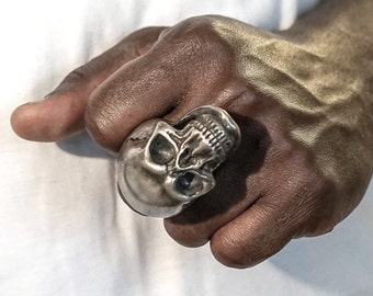 Very big silver skull ring, silver ring with skull for large hands, gift for men, goldsmith unique piece from Berlin size 63/ 64