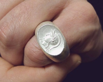 Large signet ring with "Athena" embossing, ring made of silver in signet ring shape with intaglio, antique-looking by Britta Ehlich size 60