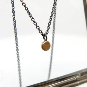 Necklace with dot pendant in recycled 20K gold, 4.5mm diameter with matte finish, blackened silver chain with round gold pendant image 3