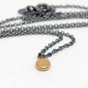 Necklace with dot pendant in recycled 20K gold, 4.5mm diameter with matte finish, blackened silver chain with round gold pendant image 1