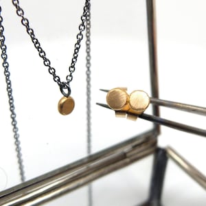 Necklace with dot pendant in recycled 20K gold, 4.5mm diameter with matte finish, blackened silver chain with round gold pendant image 8