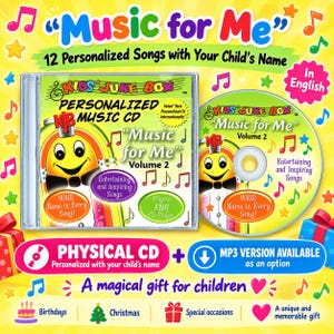 Pode incluir: Um CD de música personalizado Kids' Juke Box intitulado Music for Me Volume 2, com um personagem de jukebox sorridente na capa e no disco. O conjunto inclui uma caixa de CD física e o disco, com 12 músicas personalizadas e opção MP3.