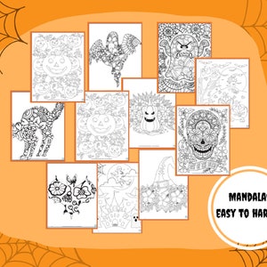 Utskrivbar Halloween-aktivitet, Halloween-paket, Halloween-målarbok, Halloween-mandala, Utskrivbar Halloween, Halloween-aktivitetsbok bild 6
