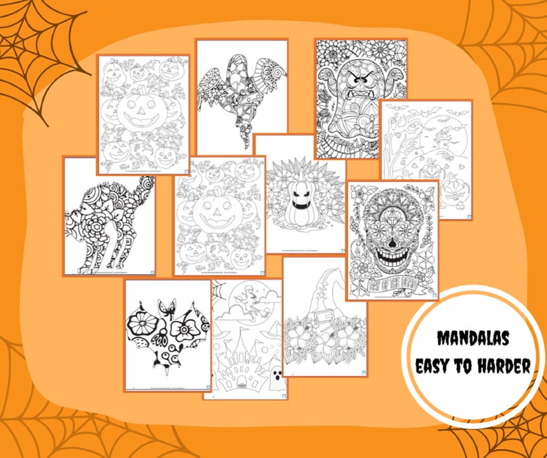 Utskrivbar Halloween-aktivitet, Halloween-paket, Halloween-målarbok, Halloween-mandala, Utskrivbar Halloween, Halloween-aktivitetsbok bild 6