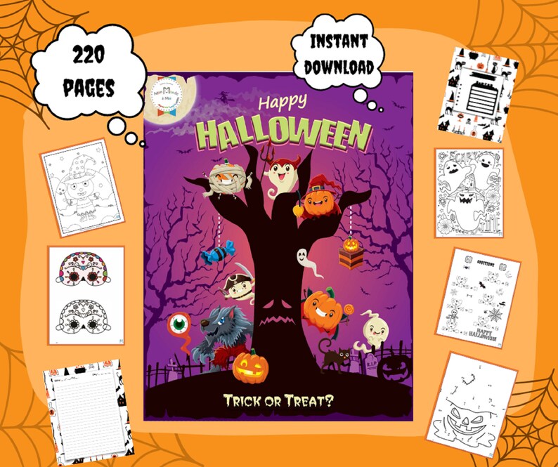 Utskrivbar Halloween-aktivitet, Halloween-paket, Halloween-målarbok, Halloween-mandala, Utskrivbar Halloween, Halloween-aktivitetsbok bild 2