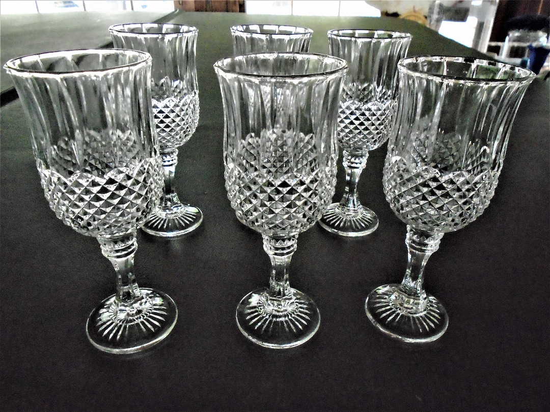 6 Vintage Crystal Diamond Pattern Wine Goblets - Etsy