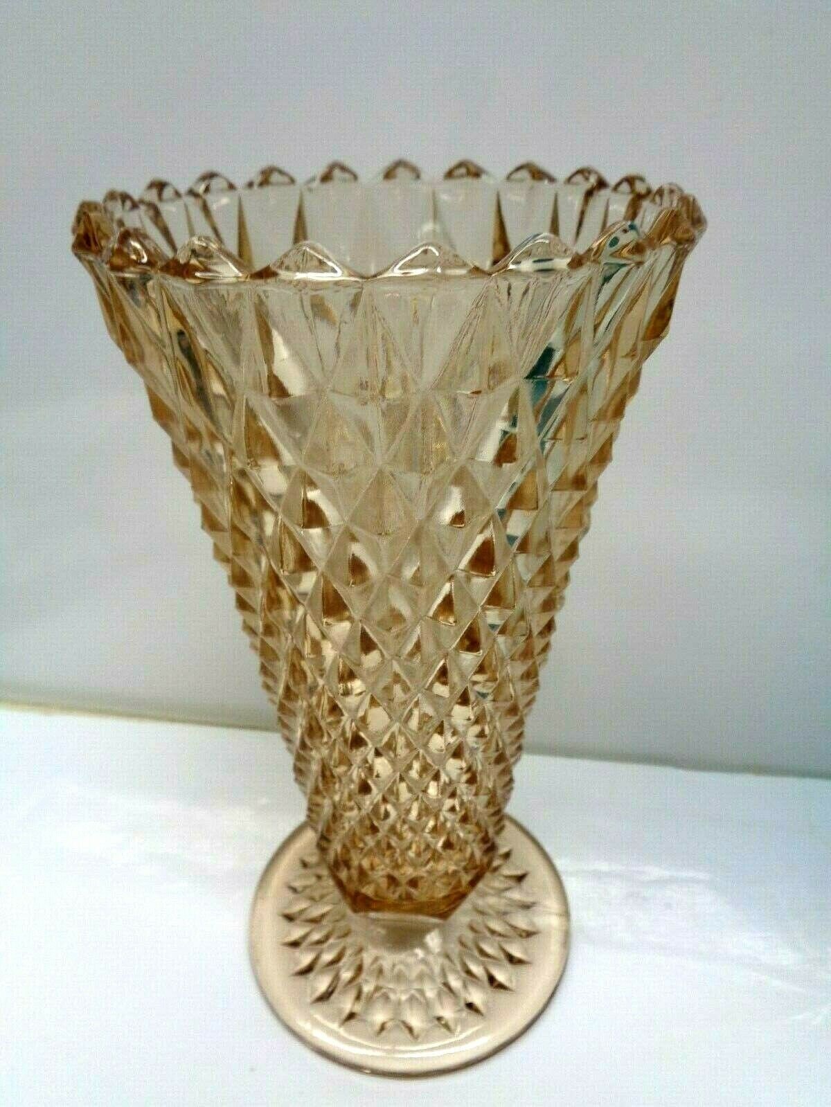 Vintage cobalt blue & amber diamond cut pattern glass vases Etsy