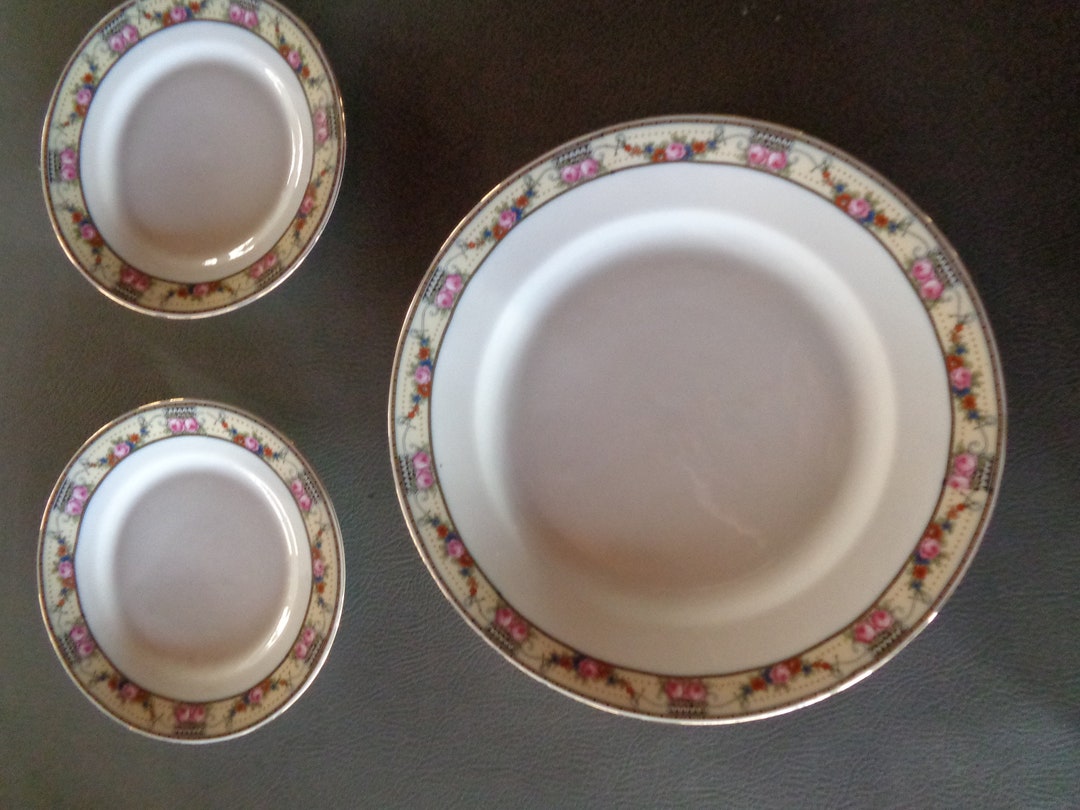 3 Vintage 22k Gold Rose Pattern Dishes Etsy UK