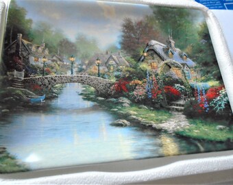 Set Of 2 Thomas Kinkade Painter of Light Lamplight Bridge & Village Magnets Set Of 2 Thomas Kinkade Painter of Light Lamplight Bridge & Village Magnets