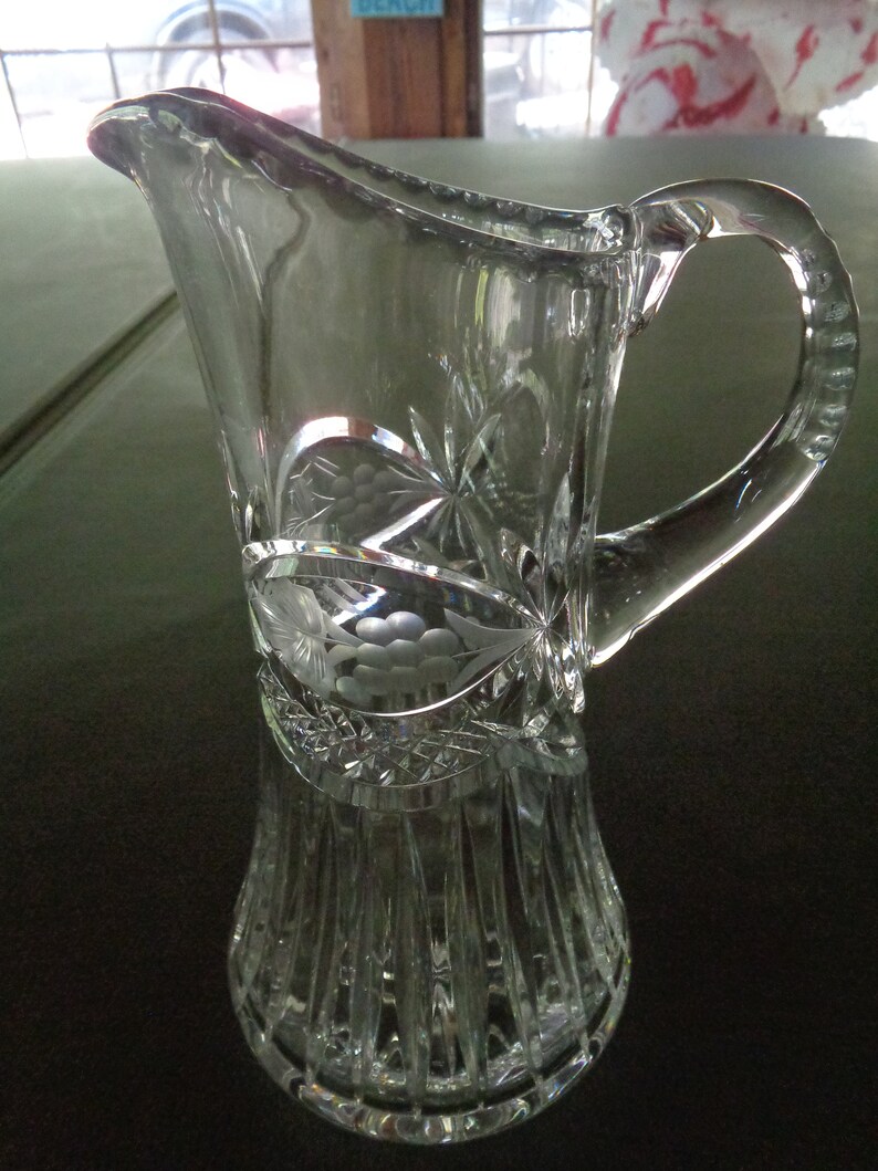 Rare Vintage Etched & Cut Lead Crystal Pitcher Etsy