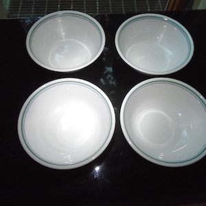 4 Corelle Vitrelle  Bowls With Green and Blue Edges