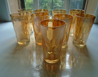 9 Rare Jeanette Glass & Carnival Iridescent Lustre Honeycomb Tumblers