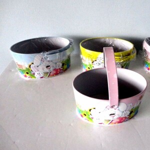 3 Rare New Easter "Tin Box Company "  Bunny Oval  Metal Baskets