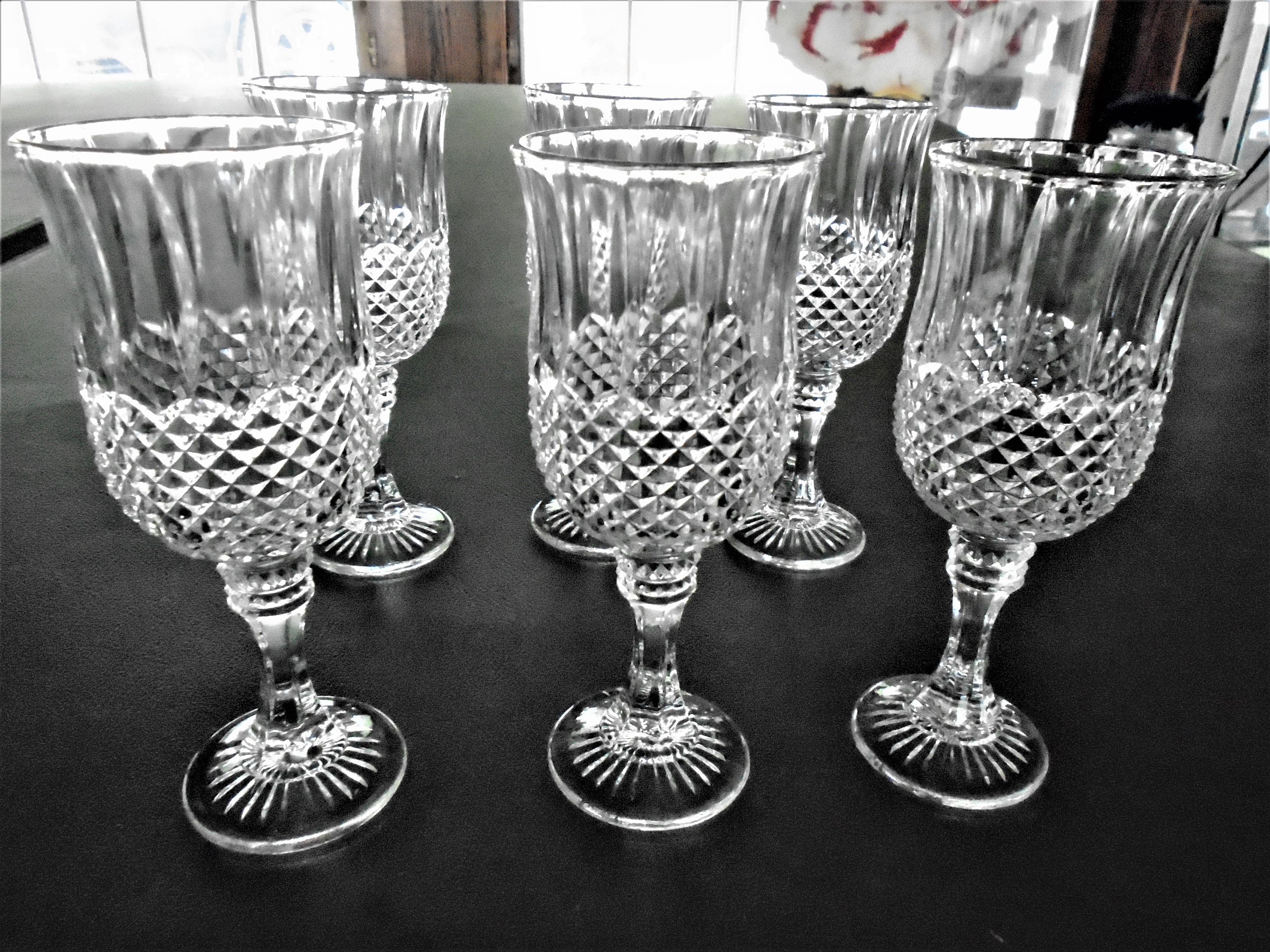 6 Vintage Crystal Diamond Pattern Wine Goblets - Etsy