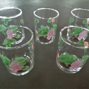 6  Anchor Hocking Grape Pattern Crystal Glasses