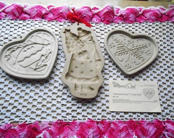 2 Pampered Chef  and 1 Brown Bag Cookie Art Stoneware Cookie Molds
