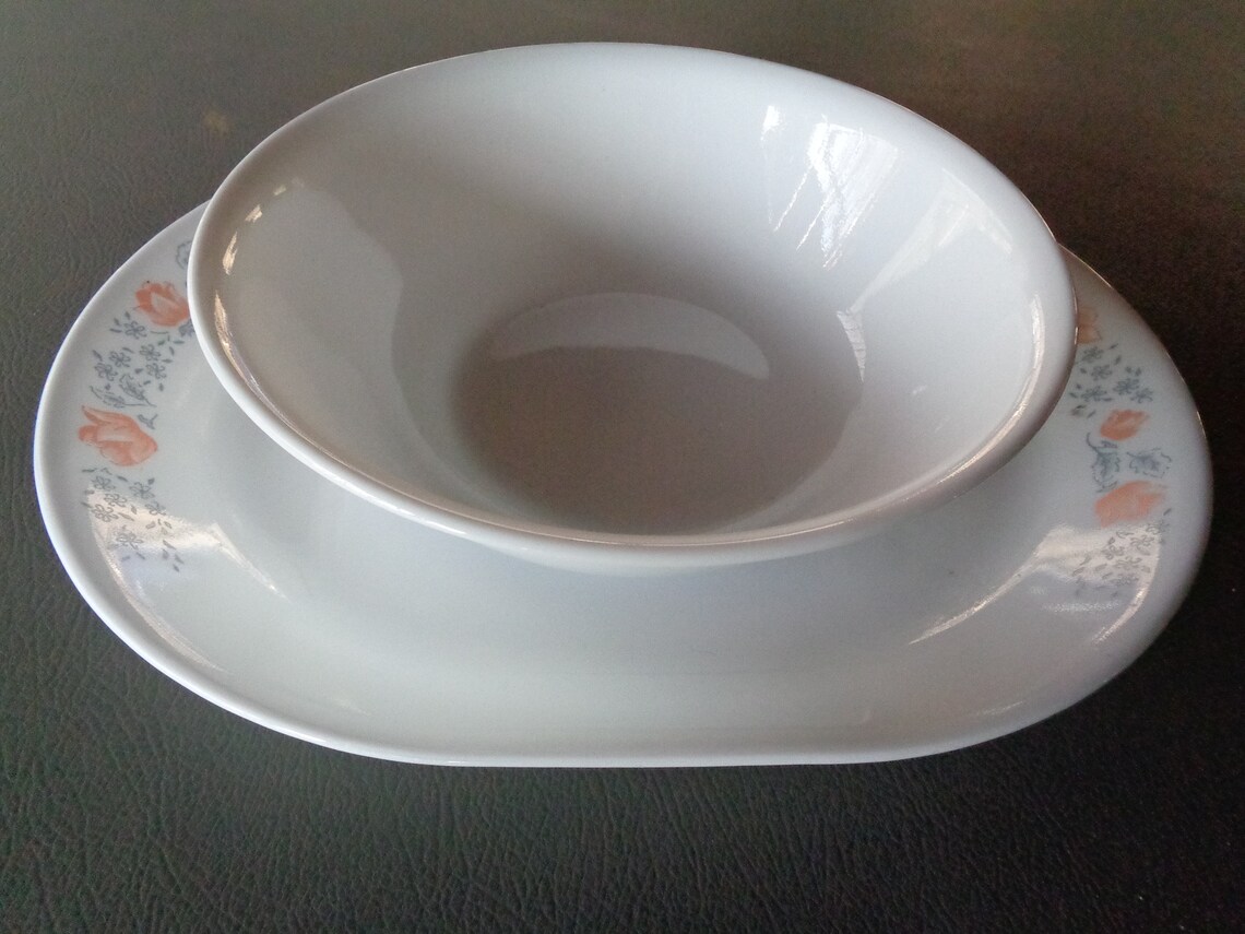 2 Vintage Corelle Blue Stripe Serving Bowl and Apricot Grove Etsy